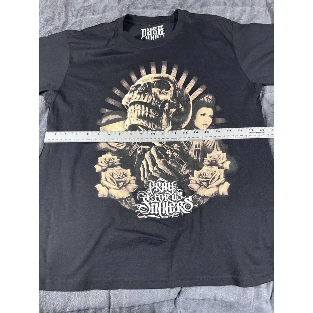 Dyse One Mens Pray For Us Sinners Skull Roses Graphic T-Shirt Black 2XL 6601